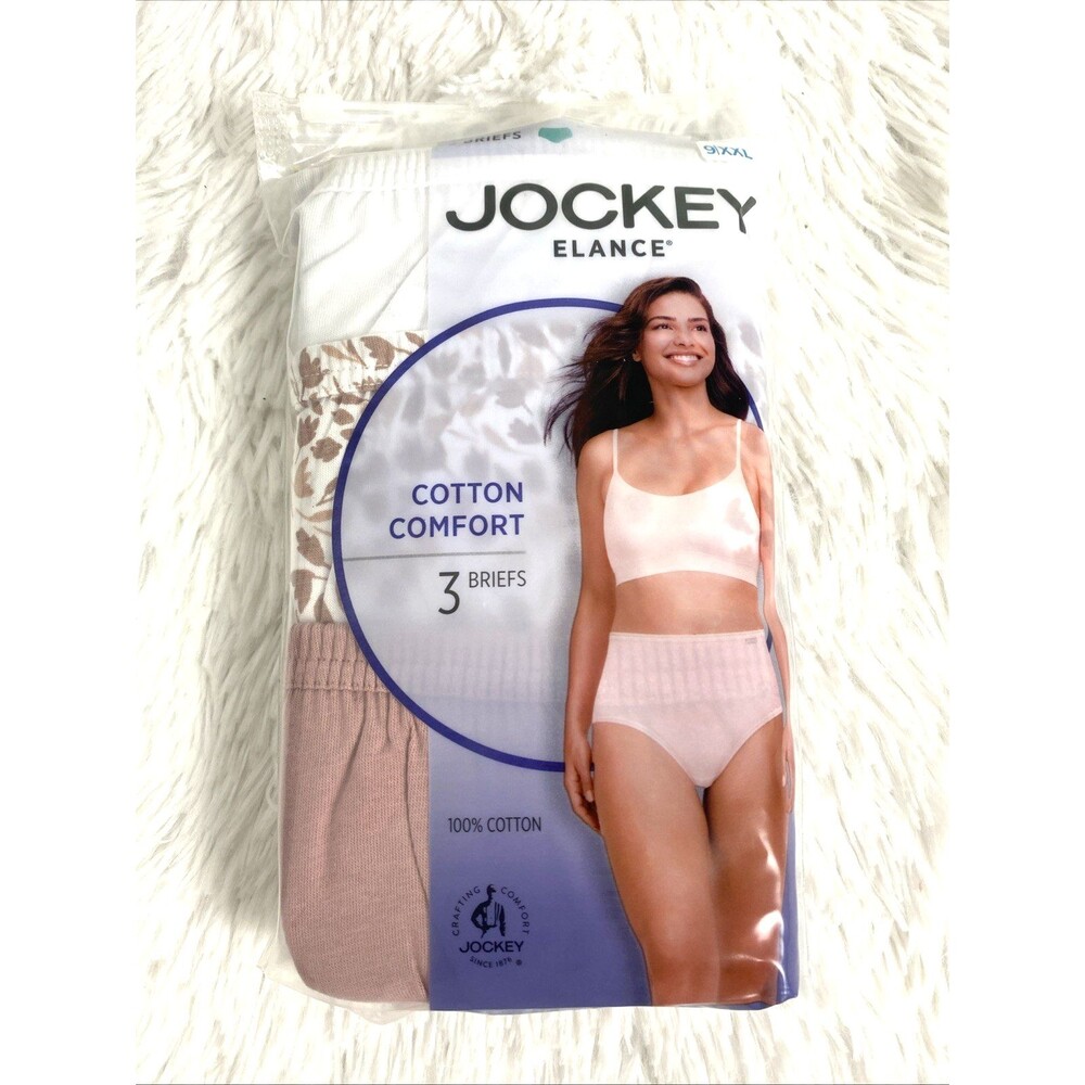 Jockey Elance Briefs Panties 100% Cotton Comfort 3 Pack Pink Floral White